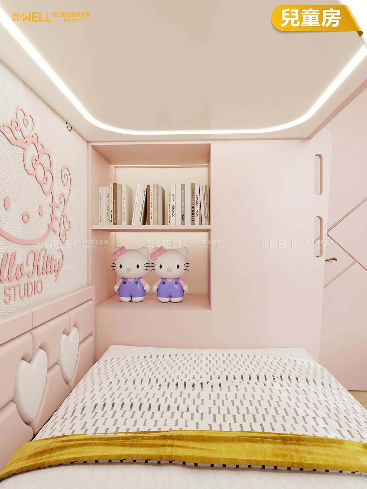 【兆翠苑設計實例】兒童房現代風凱蒂貓主題上下床設計
