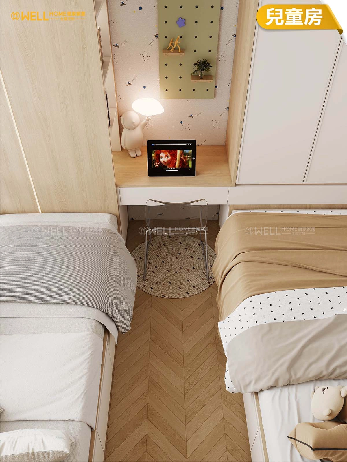 兒童房 原木溫馨風雙床設計