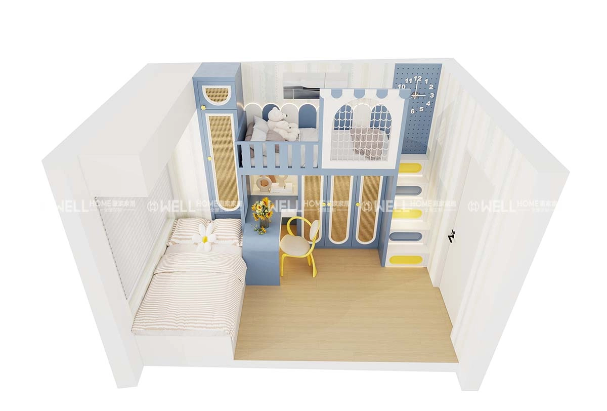 【曉茵邨實例】公屋兒童房現代風上床下櫃+飄窗地台床設計